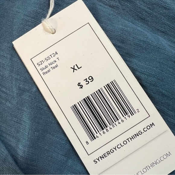 Synergy Organic Clothing Top Short Sleeve Tie Knot Detail Teal Sz XL * Hole - Picture 9 of 11